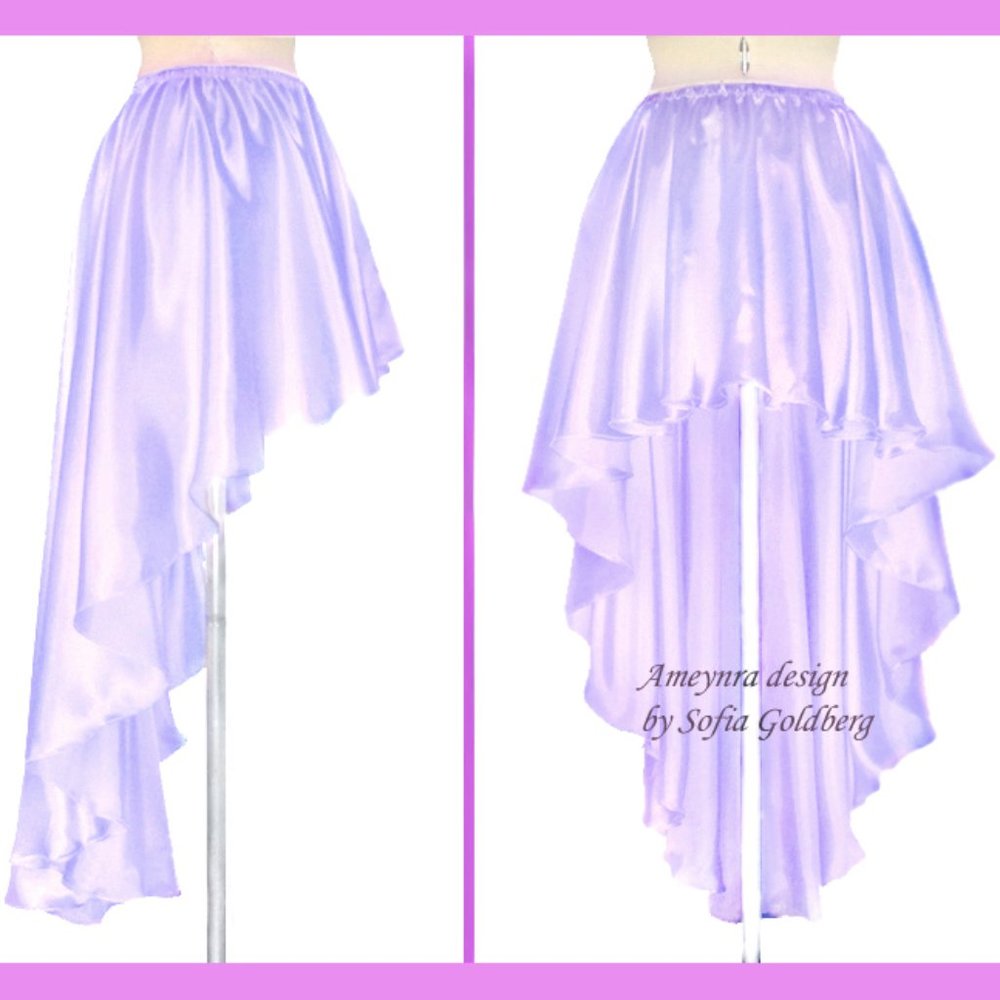 Ameynra high low skirt. Lavender satin. Al sizes